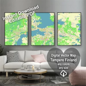 Tampere Finland editable layered PDF Vector Map Tampere Finland editable layered PDF Vector Map
