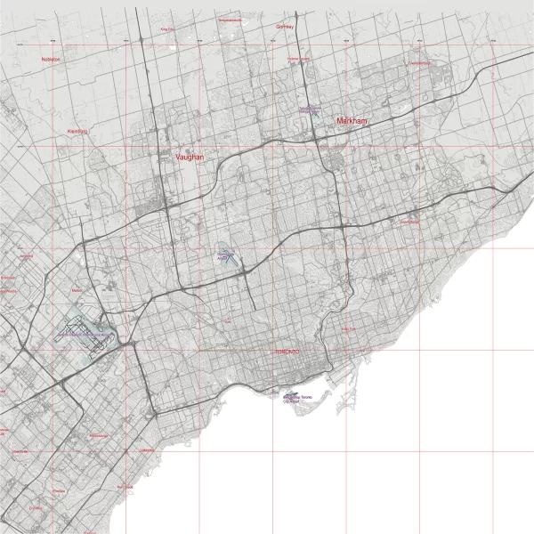Toronto Canada Map Vector City Plan Low Detailed (simple BLANK version) Street Map editable Adobe Illustrator in layers