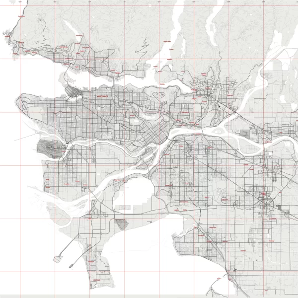 Vancouver Canada Map Vector City Plan Low Detailed (simple BLANK version) Street Map editable Adobe Illustrator in layers