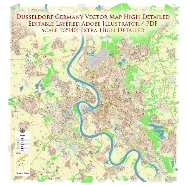 Dusseldorf Germany Map Vector Exact High Detailed City Plan editable Adobe Illustrator Street Map in layers