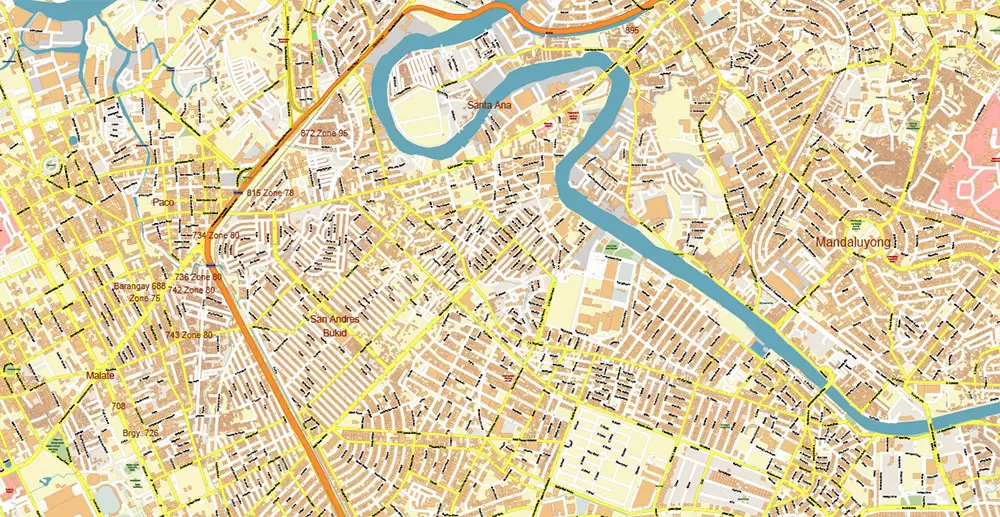 Manila Philippines PDF Vector Map: Exact High Detailed City Plan editable Adobe PDF Street Map in layers