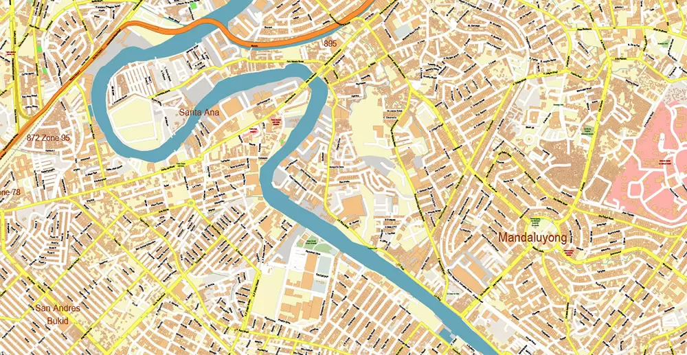 Manila Philippines PDF Vector Map: Exact High Detailed City Plan editable Adobe PDF Street Map in layers