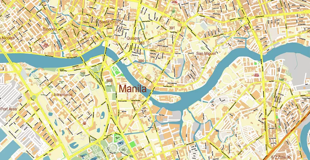 Manila Philippines PDF Vector Map: Exact High Detailed City Plan editable Adobe PDF Street Map in layers
