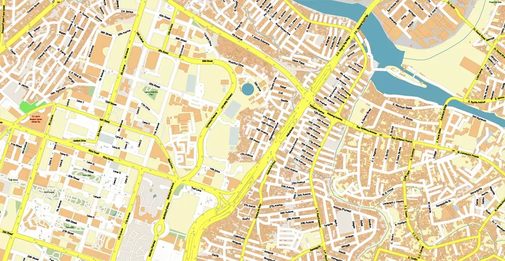 Manila Philippines PDF Vector Map: Exact High Detailed City Plan editable Adobe PDF Street Map in layers