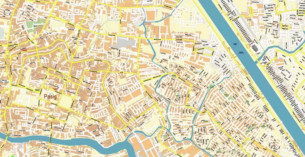 Manila Philippines PDF Vector Map: Exact High Detailed City Plan editable Adobe PDF Street Map in layers