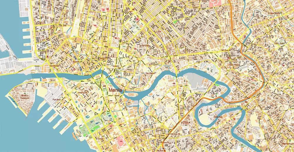 Manila Philippines PDF Vector Map: Exact High Detailed City Plan editable Adobe PDF Street Map in layers