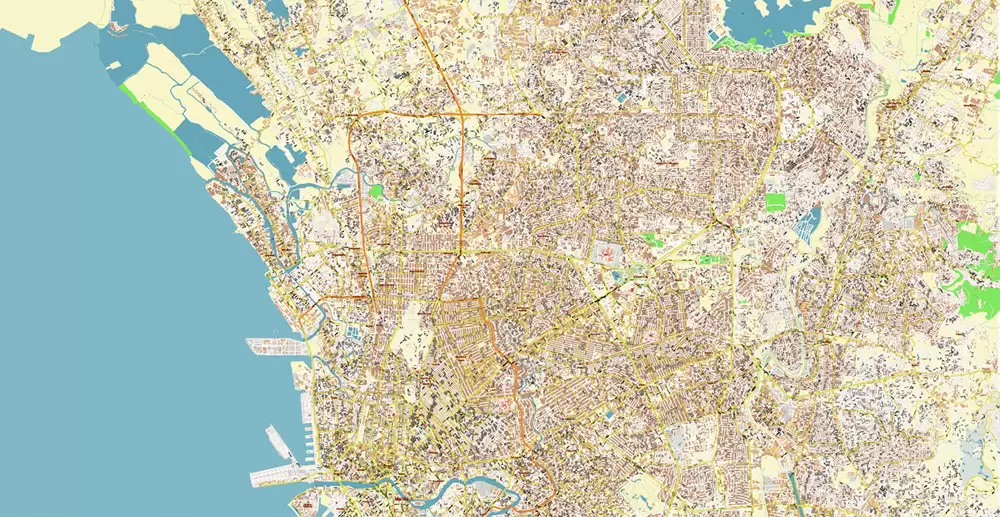 Manila Philippines PDF Vector Map: Exact High Detailed City Plan editable Adobe PDF Street Map in layers
