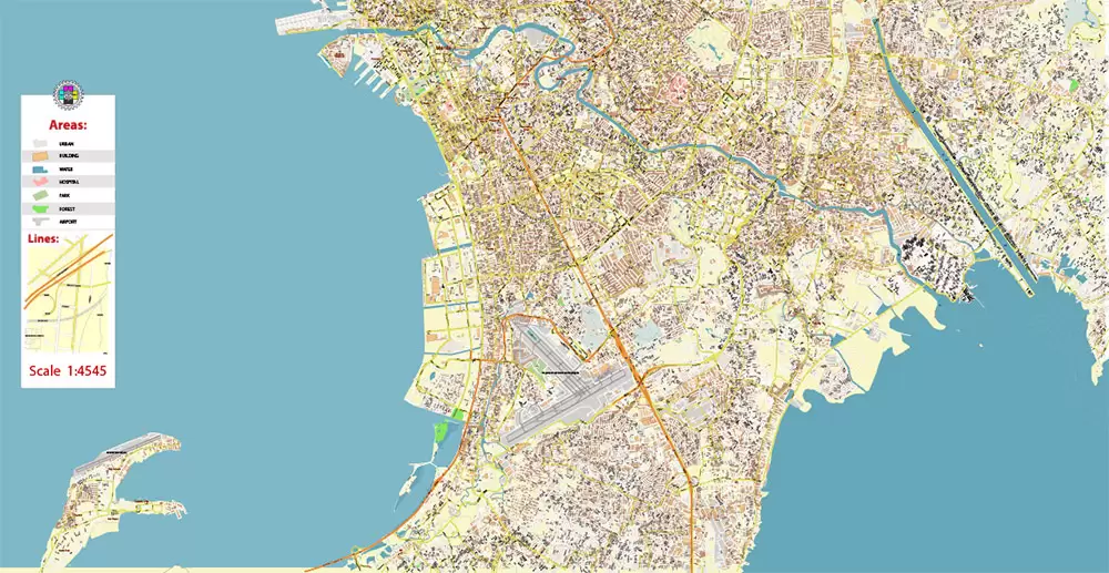 Manila Philippines PDF Vector Map: Exact High Detailed City Plan editable Adobe PDF Street Map in layers