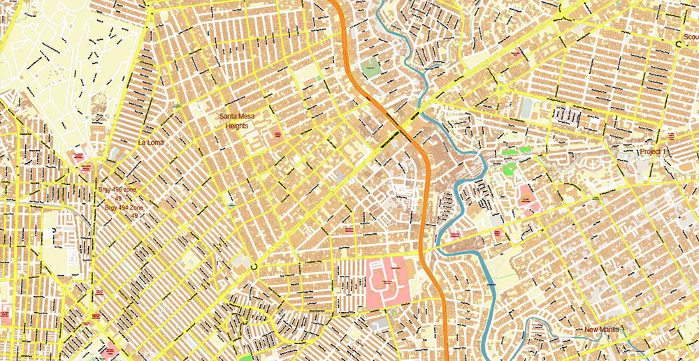 Manila Philippines PDF Vector Map: Exact High Detailed City Plan editable Adobe PDF Street Map in layers