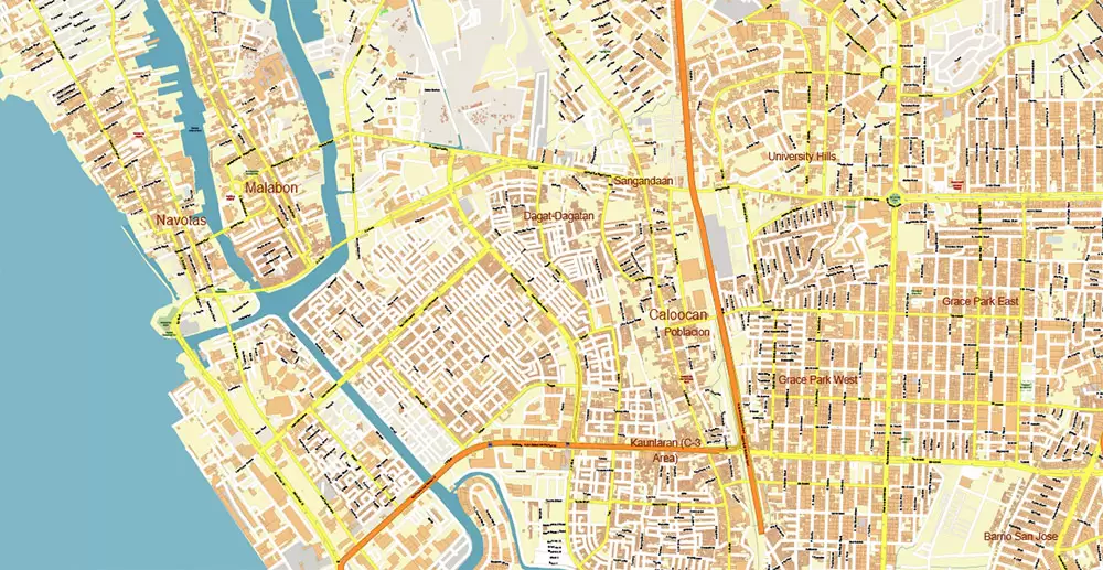 Manila Philippines PDF Vector Map: Exact High Detailed City Plan editable Adobe PDF Street Map in layers