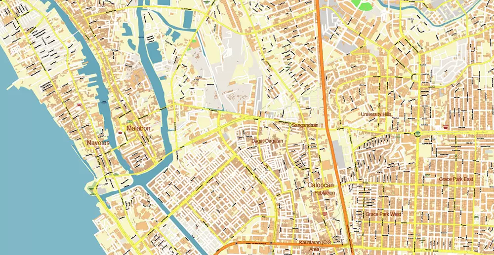 Manila Philippines PDF Vector Map: Exact High Detailed City Plan editable Adobe PDF Street Map in layers