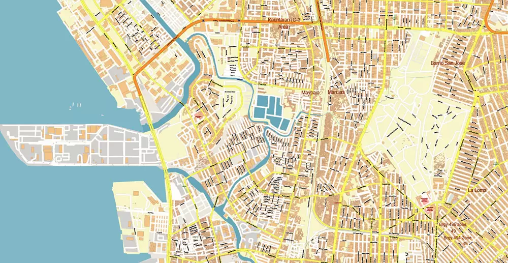 Manila Philippines PDF Vector Map: Exact High Detailed City Plan editable Adobe PDF Street Map in layers