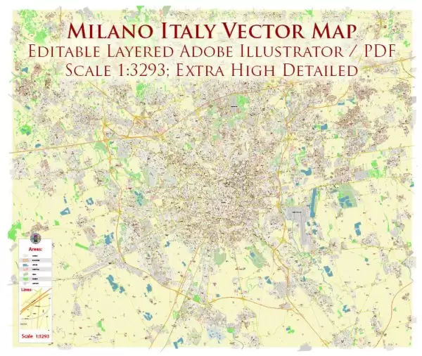 Milan / Milano Italy City Vector Map Exact High Detailed Urban Plan editable Adobe Illustrator Street Map in layers