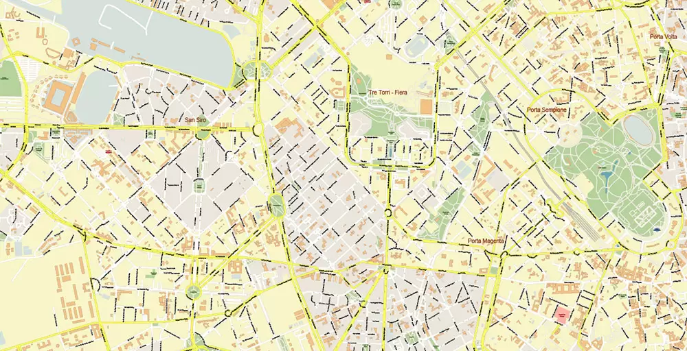 Milan / Milano Italy City Vector Map PDF: Exact High Detailed Urban Plan editable Adobe PDF Street Map in layers