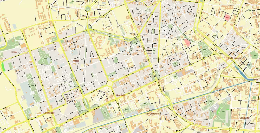 Milan / Milano Italy City Vector Map PDF: Exact High Detailed Urban Plan editable Adobe PDF Street Map in layers