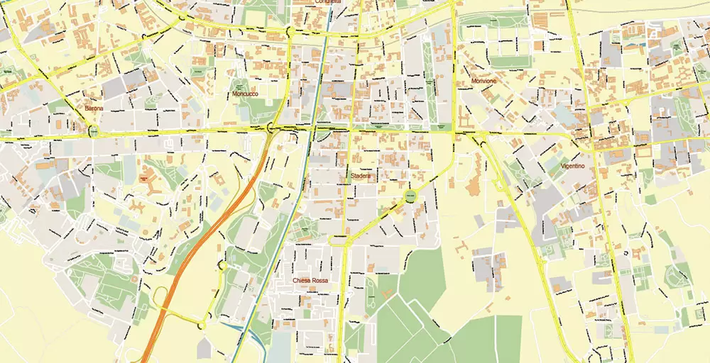 Milan / Milano Italy City Vector Map PDF: Exact High Detailed Urban Plan editable Adobe PDF Street Map in layers
