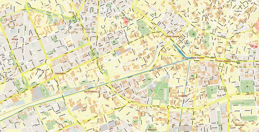 Milan / Milano Italy City Vector Map PDF: Exact High Detailed Urban Plan editable Adobe PDF Street Map in layers