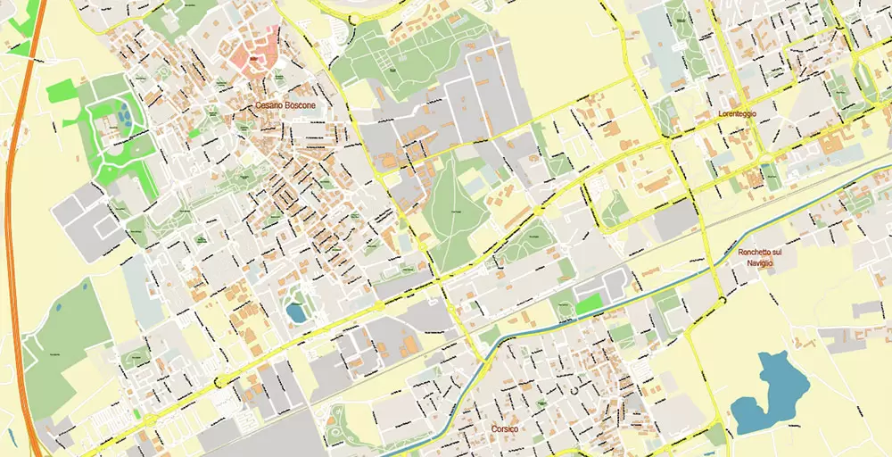 Milan / Milano Italy City Vector Map PDF: Exact High Detailed Urban Plan editable Adobe PDF Street Map in layers
