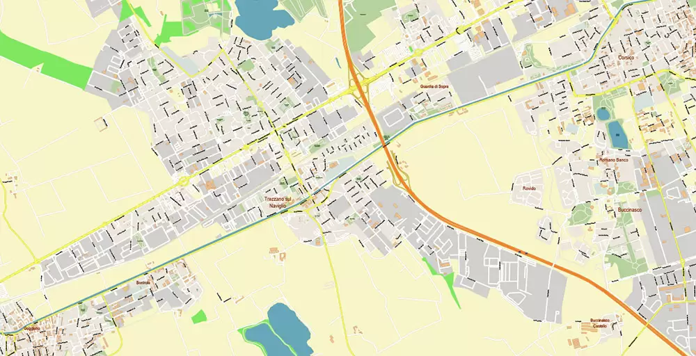 Milan / Milano Italy City Vector Map PDF: Exact High Detailed Urban Plan editable Adobe PDF Street Map in layers