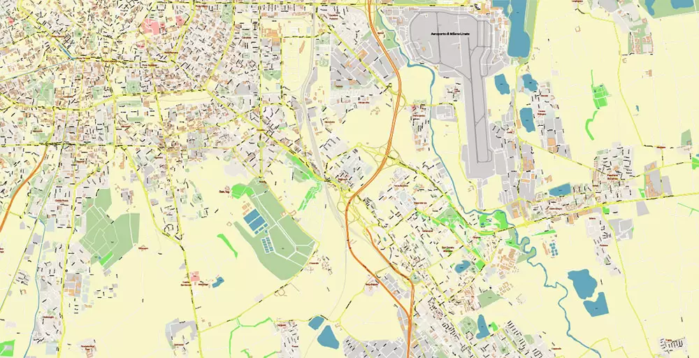 Milan / Milano Italy City Vector Map PDF: Exact High Detailed Urban Plan editable Adobe PDF Street Map in layers