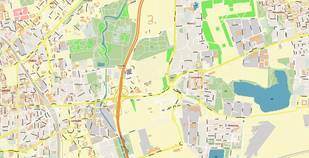 Milan / Milano Italy City Vector Map PDF: Exact High Detailed Urban Plan editable Adobe PDF Street Map in layers