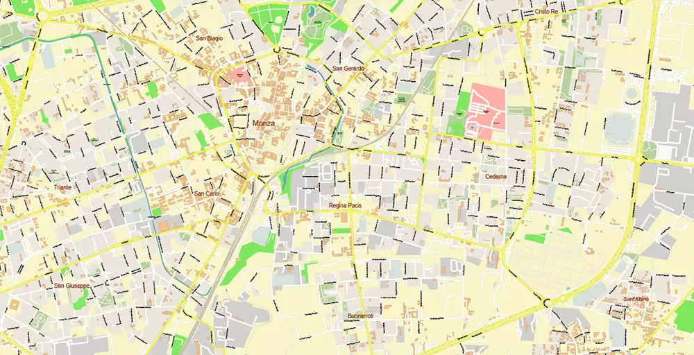Milan / Milano Italy City Vector Map PDF: Exact High Detailed Urban Plan editable Adobe PDF Street Map in layers