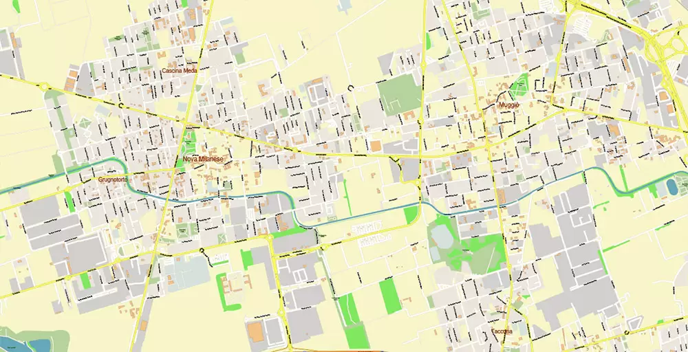 Milan / Milano Italy City Vector Map PDF: Exact High Detailed Urban Plan editable Adobe PDF Street Map in layers