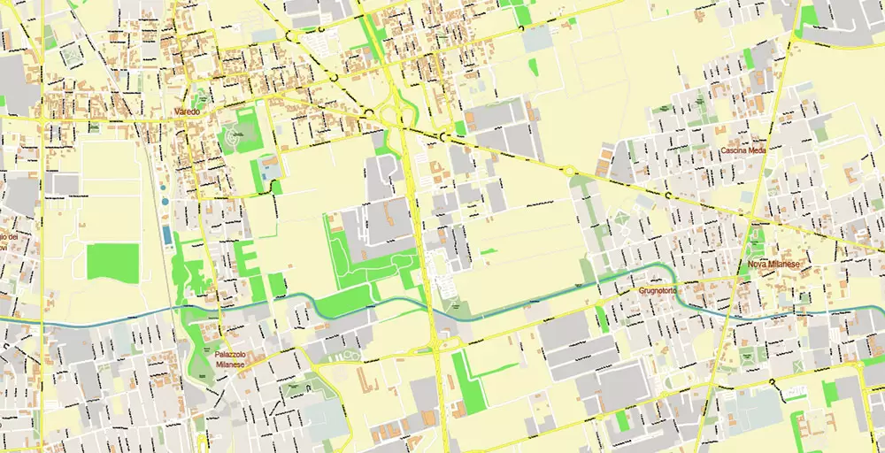 Milan / Milano Italy City Vector Map PDF: Exact High Detailed Urban Plan editable Adobe PDF Street Map in layers