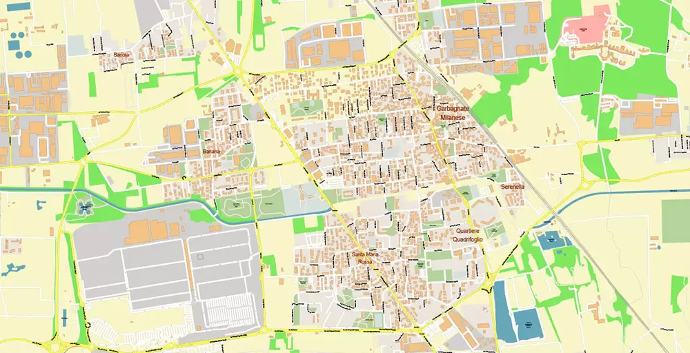 Milan / Milano Italy City Vector Map PDF: Exact High Detailed Urban Plan editable Adobe PDF Street Map in layers