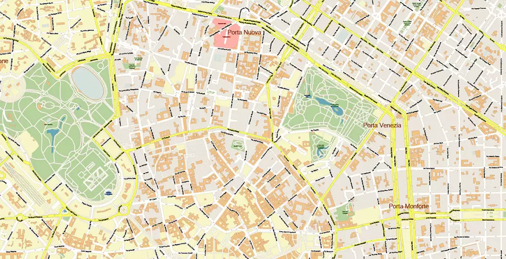 Milan / Milano Italy City Vector Map PDF: Exact High Detailed Urban Plan editable Adobe PDF Street Map in layers