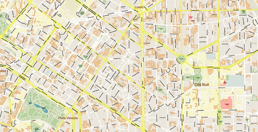 Milan / Milano Italy City Vector Map PDF: Exact High Detailed Urban Plan editable Adobe PDF Street Map in layers