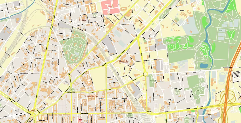 Milan / Milano Italy City Vector Map PDF: Exact High Detailed Urban Plan editable Adobe PDF Street Map in layers