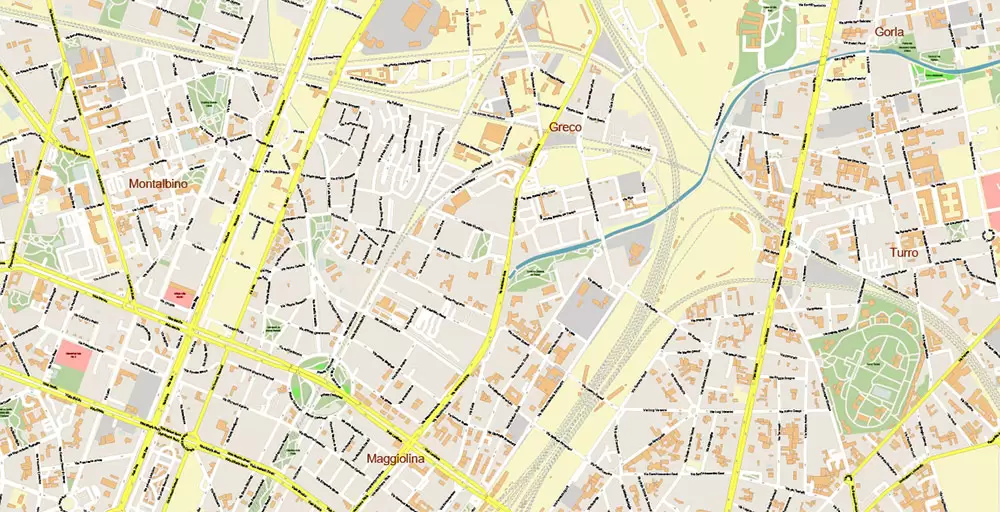 Milan / Milano Italy City Vector Map PDF: Exact High Detailed Urban Plan editable Adobe PDF Street Map in layers