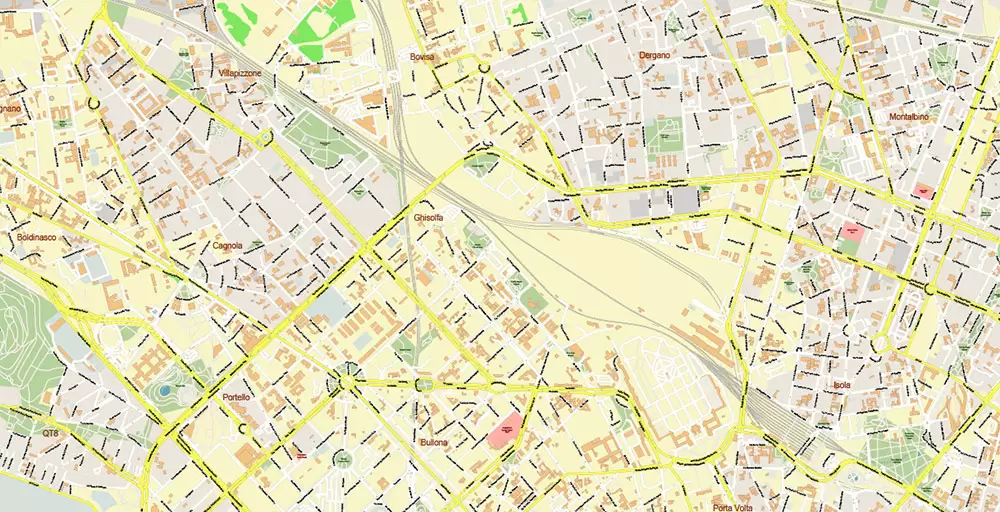 Milan / Milano Italy City Vector Map PDF: Exact High Detailed Urban Plan editable Adobe PDF Street Map in layers