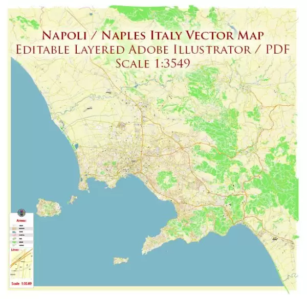 Naples Napoli Italy Map Vector Exact High Detailed City Plan editable Adobe Illustrator Street Map in layers