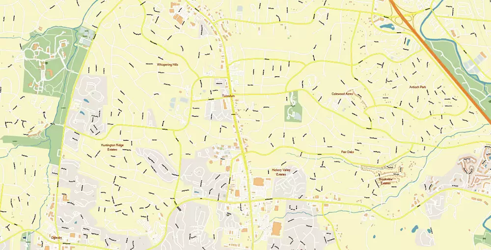 Nashville Tennessee US PDF Vector Map: Exact High Detailed City Plan editable Adobe PDF Street Map in layers