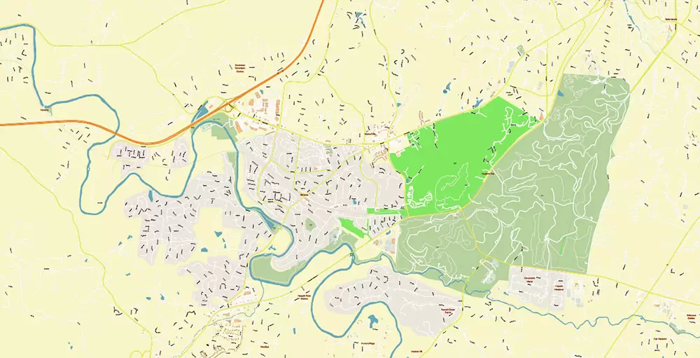 Nashville Tennessee US PDF Vector Map: Exact High Detailed City Plan editable Adobe PDF Street Map in layers