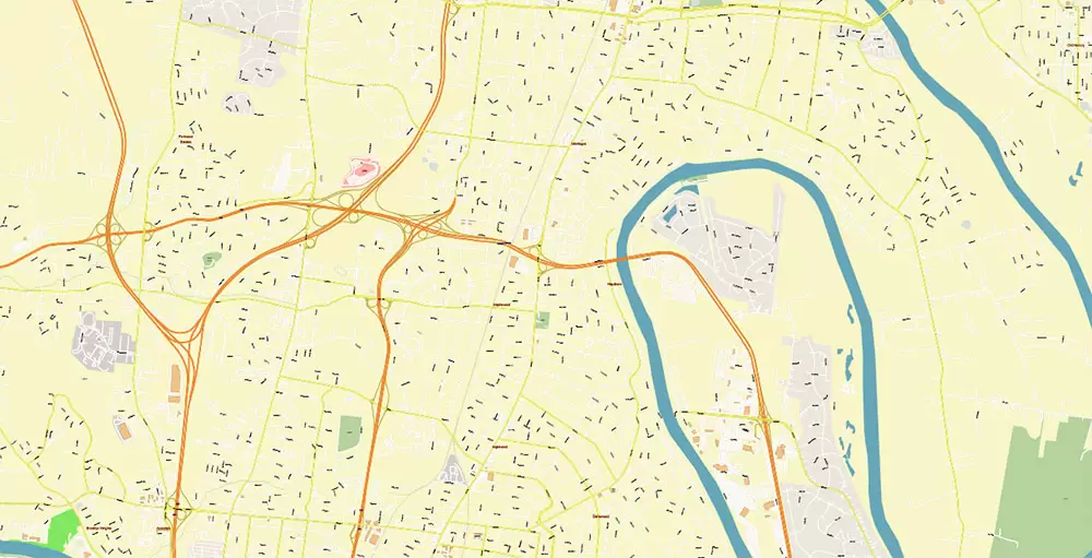 Nashville Tennessee US PDF Vector Map: Exact High Detailed City Plan editable Adobe PDF Street Map in layers