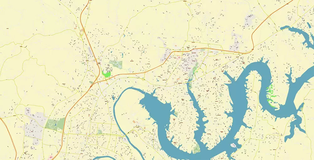 Nashville Tennessee US PDF Vector Map: Exact High Detailed City Plan editable Adobe PDF Street Map in layers