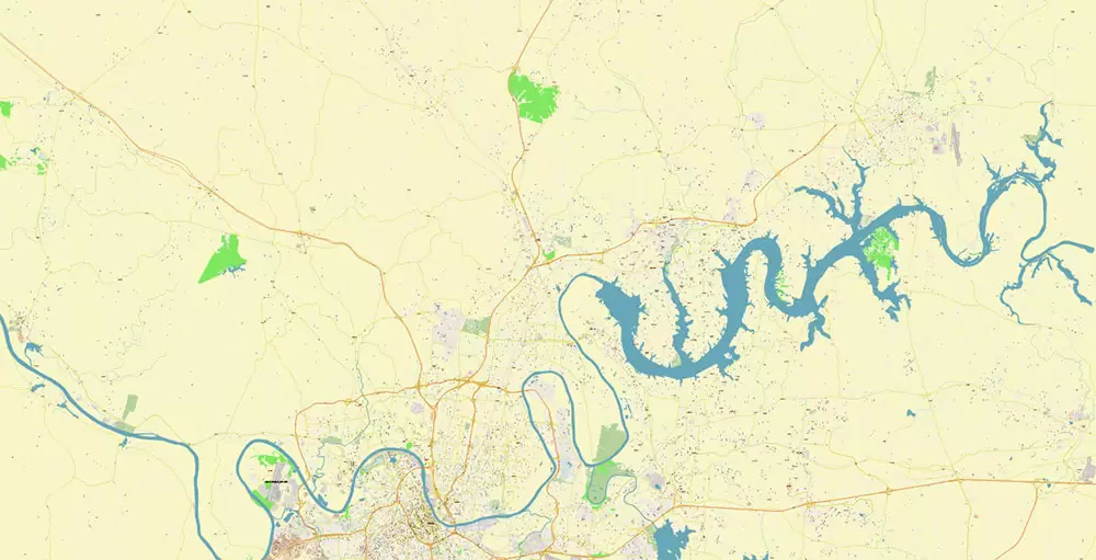 Nashville Tennessee US PDF Vector Map: Exact High Detailed City Plan editable Adobe PDF Street Map in layers