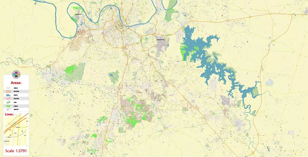 Nashville Tennessee US PDF Vector Map: Exact High Detailed City Plan editable Adobe PDF Street Map in layers