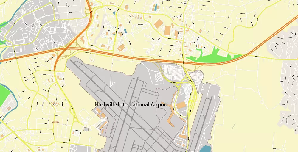 Nashville Tennessee US PDF Vector Map: Exact High Detailed City Plan editable Adobe PDF Street Map in layers