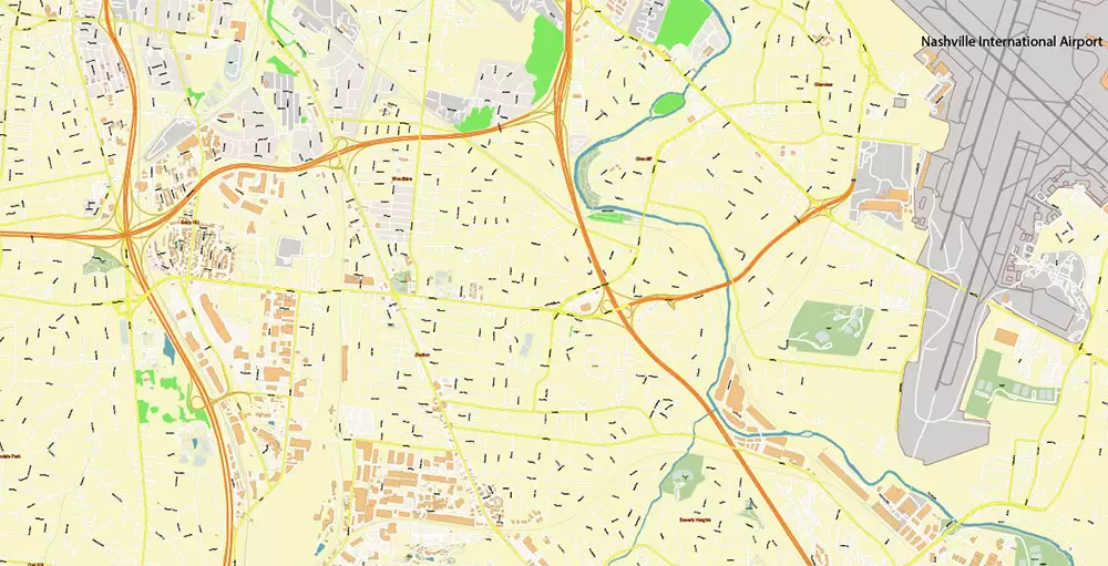 Nashville Tennessee US PDF Vector Map: Exact High Detailed City Plan editable Adobe PDF Street Map in layers