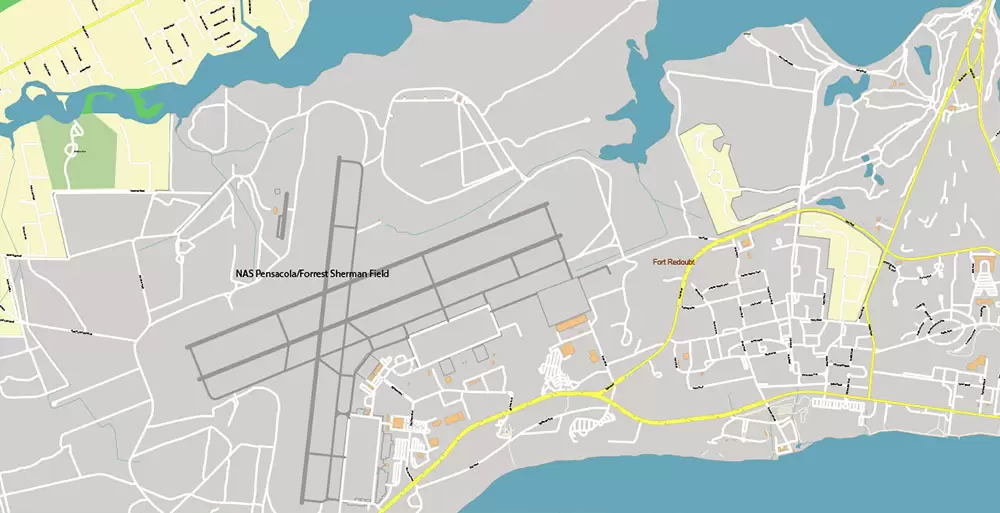 Pensacola Florida US City Vector Map PDF: Exact High Detailed Urban Plan editable Adobe PDF Street Map in layers