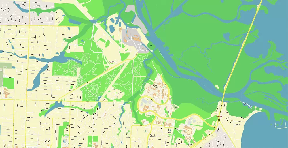 Pensacola Florida US City Vector Map PDF: Exact High Detailed Urban Plan editable Adobe PDF Street Map in layers