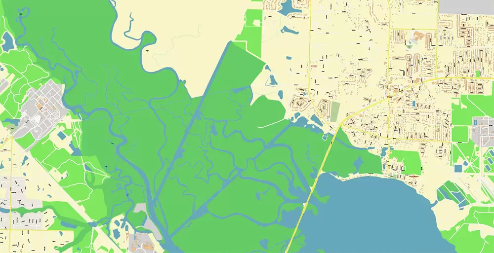 Pensacola Florida US City Vector Map PDF: Exact High Detailed Urban Plan editable Adobe PDF Street Map in layers