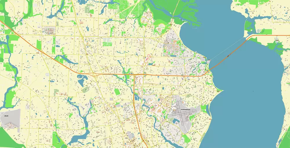Pensacola Florida US City Vector Map PDF: Exact High Detailed Urban Plan editable Adobe PDF Street Map in layers