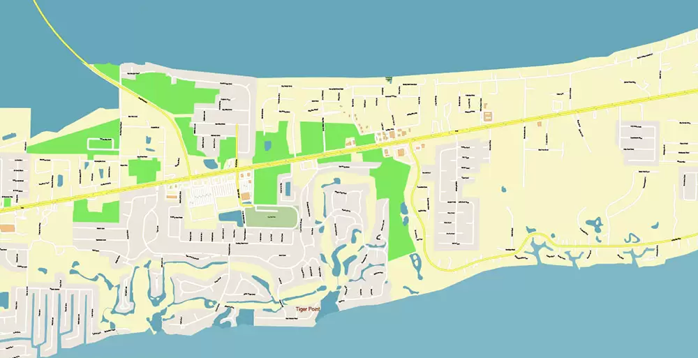 Pensacola Florida US City Vector Map PDF: Exact High Detailed Urban Plan editable Adobe PDF Street Map in layers