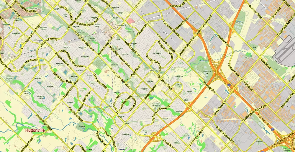 Toronto Canada PDF Vector Map: City Plan Low Detailed (for small print size) Street Map editable Adobe PDF in layers