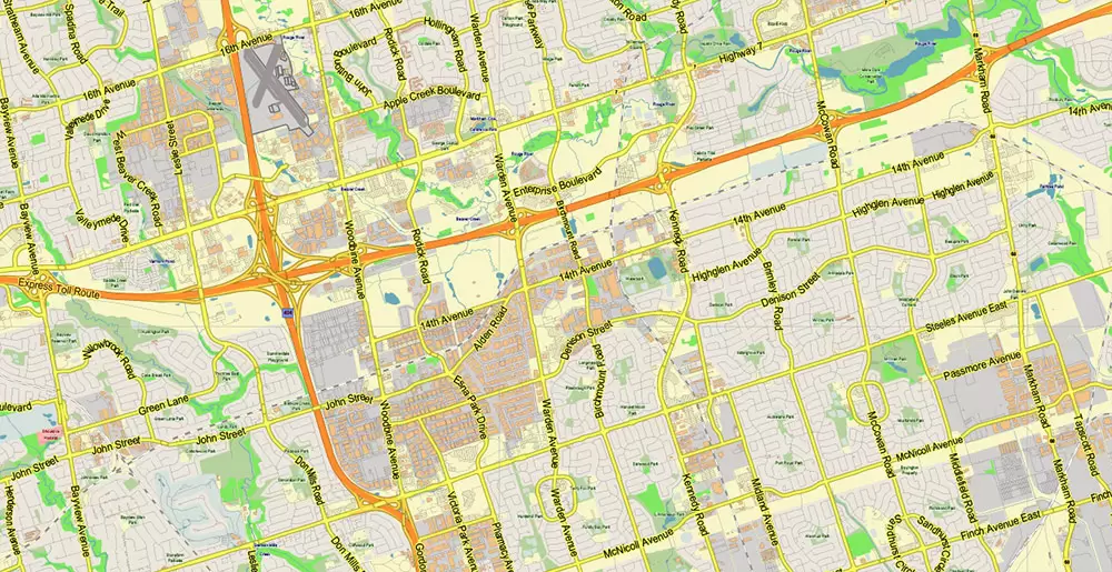 Toronto Canada PDF Vector Map: City Plan Low Detailed (for small print size) Street Map editable Adobe PDF in layers